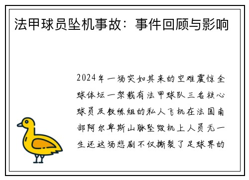 法甲球员坠机事故：事件回顾与影响